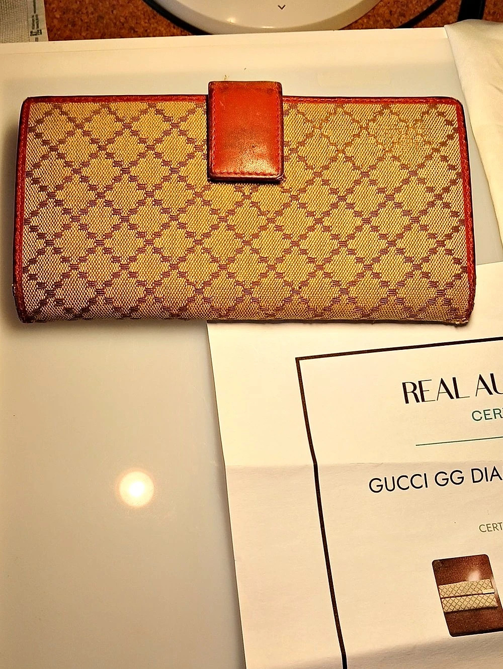 Gucci Diamante Canvas Long Wallet in Brown & Beige